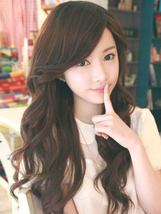 Perruque longue marronne foncée dégradée frisée