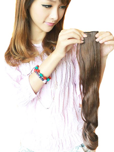 Lumière brun synthétique Long Curly charmant cheveux Extensions