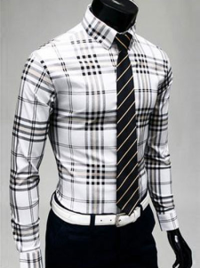 Chemise moulante en coton écossais manches longues