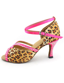 Chaussure de latine à talon évasé et motif serpent avec peep-toe et strass