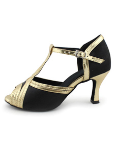 Chaussures danse latine en satin bicolore à talons évasés et peep-toe