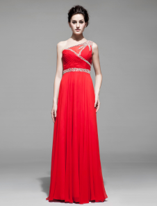 Robe merveilleuse de soirée rouge A-ligne à une épaule avec paillettes