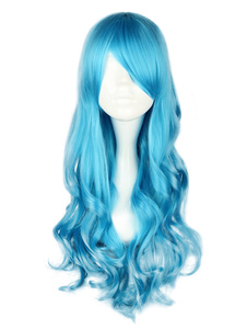 Perruque lolita bleue océane unicolore longue frisée