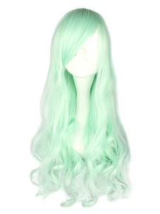Fantastique menthe verte rayonne Long Curly Lolita perruques