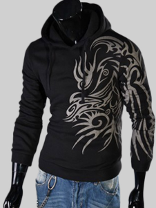 Sweat beau noir style en coton avec impression et capuche