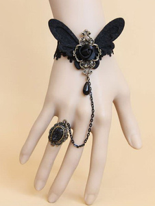 Papillon noir gothique coton mélange Lolita Bracelet