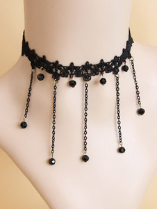 Lolita collier noir unicolore frangé gothique