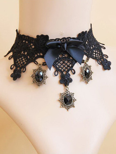 Mélange de coton noir Bow Lolita classique collier