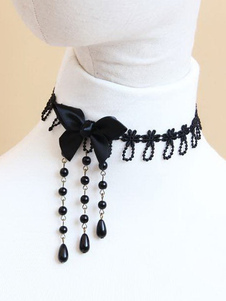 Frange, mélange coton noir Gothique Lolita collier