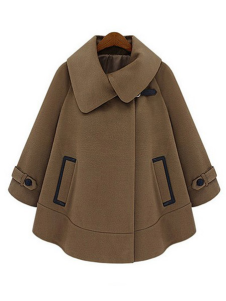 Poncho de poches marron col asymétrique