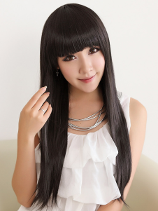 Perruque droite 18 inches noire ébouriffée de kanekalon