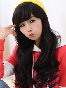 Perruque 16 inches noire de kanekalon boucles volumineuses