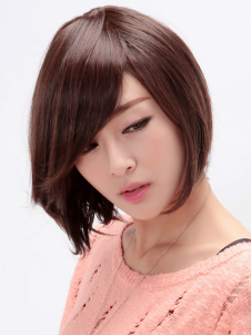 Perruque courte châtaigne de kanekalon coupe Bob