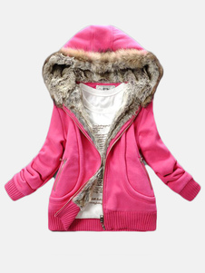 Sweater à capuche en coton avec fausse fourrure