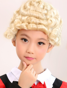 Lumière or court Volume complet boucles perruque Kanekalon pour enfants