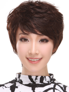 Perruques de cheveux humains brune foncée courte frisée