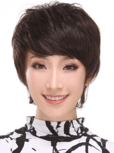 Élégante cheveux châtain clair court tout droit humain perruques pour femme