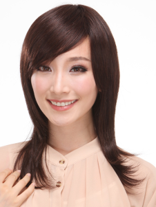Perruques tout droit marron brun cheveux humains courte perruque féminine
