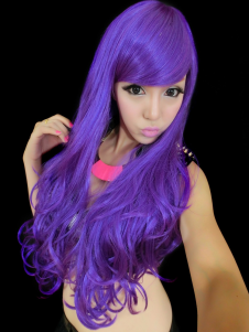 Raisin côté balayé Bangs longue perruque femme Kanekalon