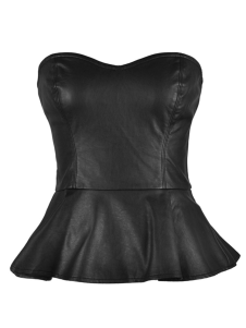Attrayant haut de Club noir PU encolure bustier coupe moulante