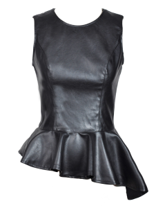 Magnétique haut de club noir en PU unicolore avec peplum coupe asymétrique