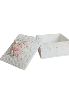 Boîte à bijoux fleurs en céramique blanche