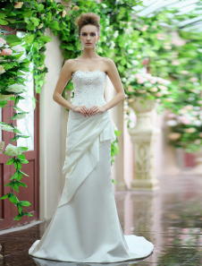Robe de mariée gracieuse sirène en satin avec dentelle modèle bustier