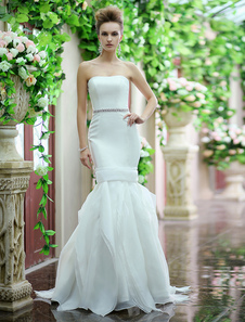 Robe mariée magnifique sirène en organza avec perles modèle bustier à traîne