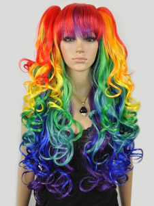 Perruque longue frisée multicolore de boucles volumineuses