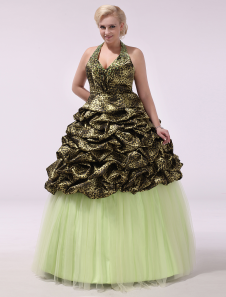 Robe boule verte avec perles col maillot de bain