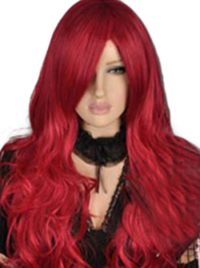 Perruque femme de qualité longue rouge ébouriffée de boucles volumineuses