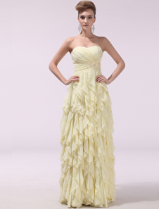 Robe de soirée A-ligne bustier en chiffon jonquille avec volant