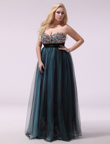 Robe fascinante de soirée A-ligne encolure en coeur avec strass longueur plancher