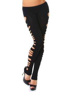 Noir découpé Leggings de couleur unie femme