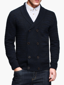 Cardigan chic homme style britannique en coton modèle tricot unicolore croisé