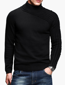 Pull parfait en coton unicolore plissé coupe asymétrique col roulé