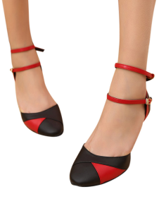 Chaussure de latine en peau de mouton à talon évasé et bout rond