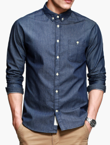 Chemise de jean en coton bleu avec poche