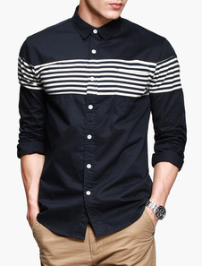 Chemise en coton bleu avec rayure et manches longues