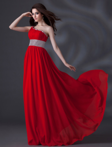 Robe de soirée A-ligne rouge avec strass à une épaule