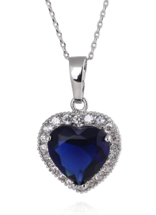 Collier de mode unique bleu roi coeur strass