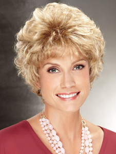 Perruque courte attrayant féminin bouclés de fibre résistant à la chaleur or