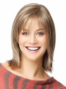 Perruque féminine moyenne couleur de lin en fibre droite