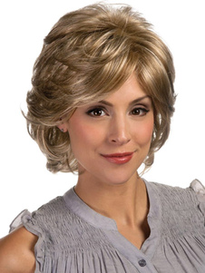 Perruque femme frisée courte couleur de lin ébouriffée en fibre de coupe boyish