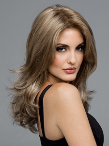 Naturel perruque moyen lin fibre résistant à la chaleur tout droit classique pour femme