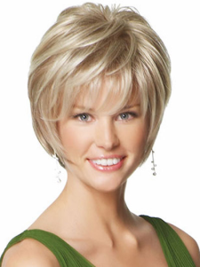 Perruque femme courte droite dorée claire dégradée