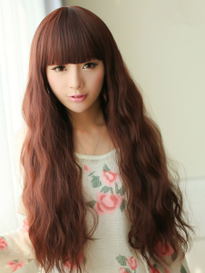 Perruque châtaigne ébouriffée de kanekalon frisée frange droite