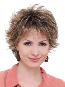 Perruque femme frisée courte marronne claire dégradée