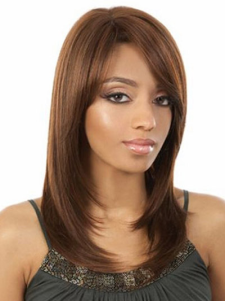 Perruque parfaite femme moyenne droite marronne dégradée de raie de côté