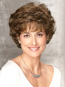 Perruque femme courte marronne claire dégradée frisée en fibre